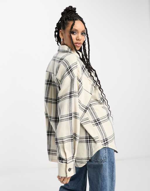 ASOS DESIGN oversized shacket with pockets in mono check, 2 of 4