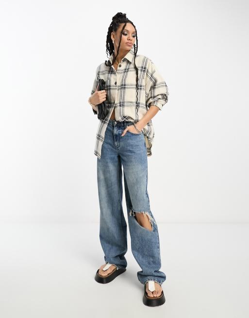 ASOS DESIGN oversized shacket with pockets in mono check, 4 of 4