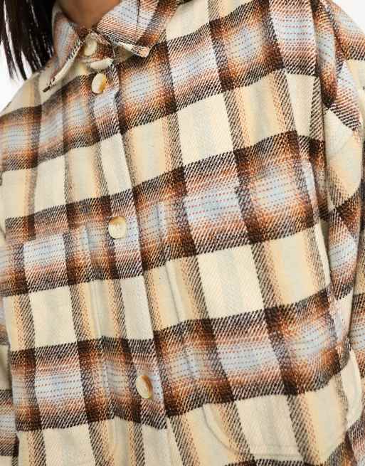 ASOS DESIGN oversized shacket with pockets in tan & blue check, 2 of 4