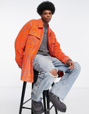 ASOS DESIGN oversized shacket with squiggle print in red