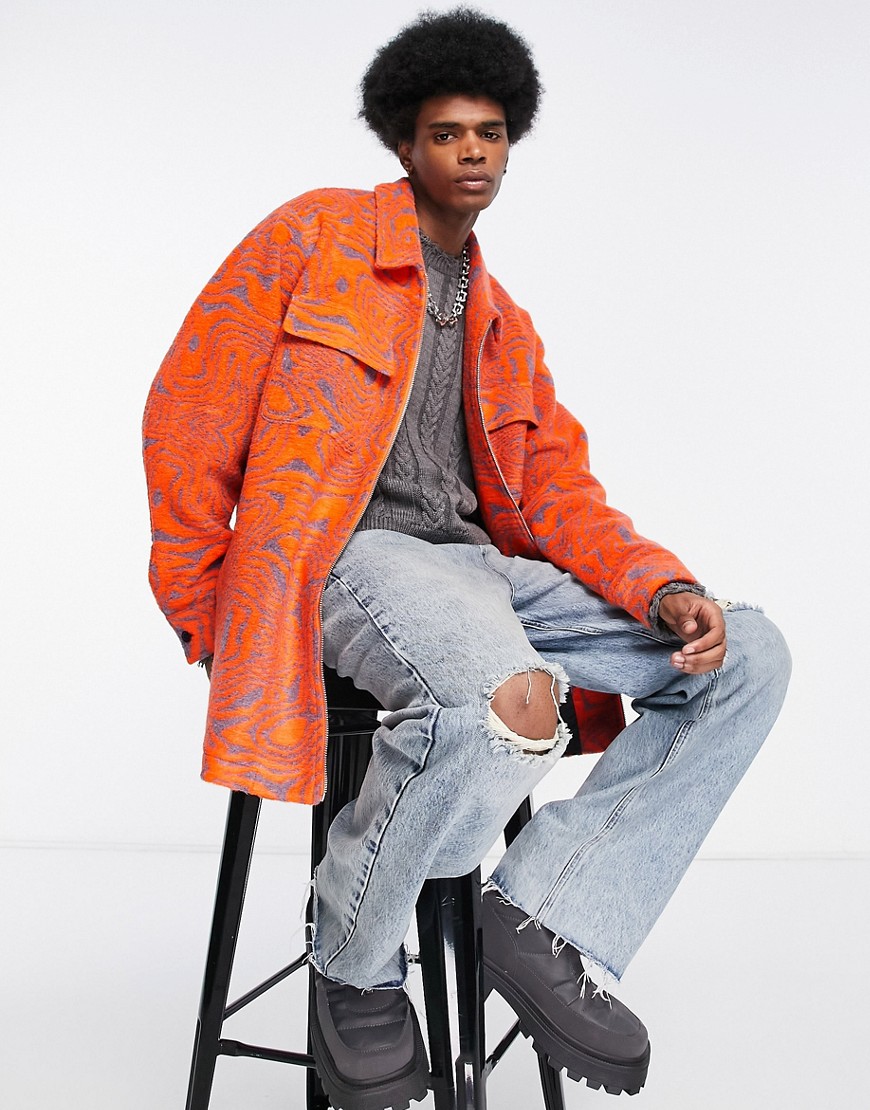 ASOS DESIGN oversized shacket with squiggle print in red