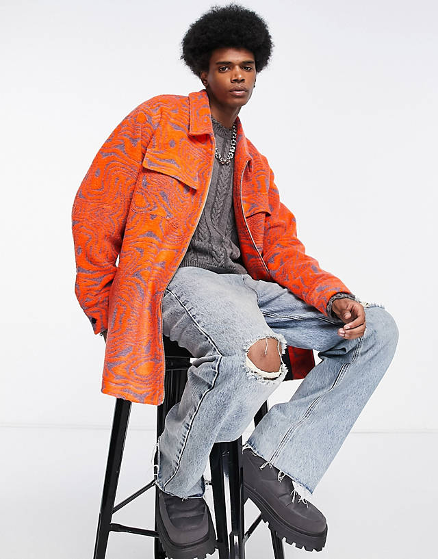 ASOS DESIGN - oversized shacket with squiggle print in red