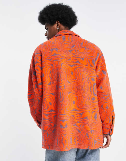 ASOS DESIGN oversized shacket with squiggle print in red | ASOS