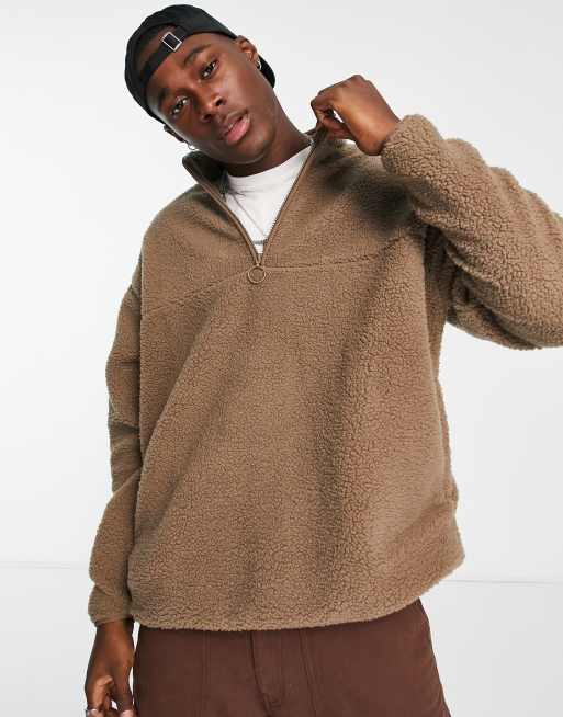 ASOS DESIGN oversized shearling half zip sweatshirt in camel