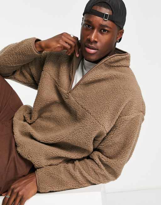 ASOS DESIGN heavyweight oversized half zip sweatshirt in brown