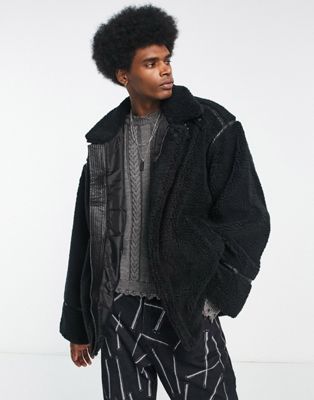 ASOS DESIGN oversized shearling jacket in black