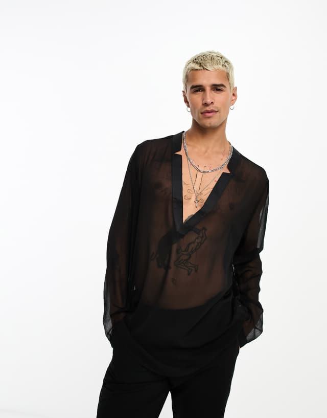 ASOS DESIGN oversized sheer overhead shirt in black