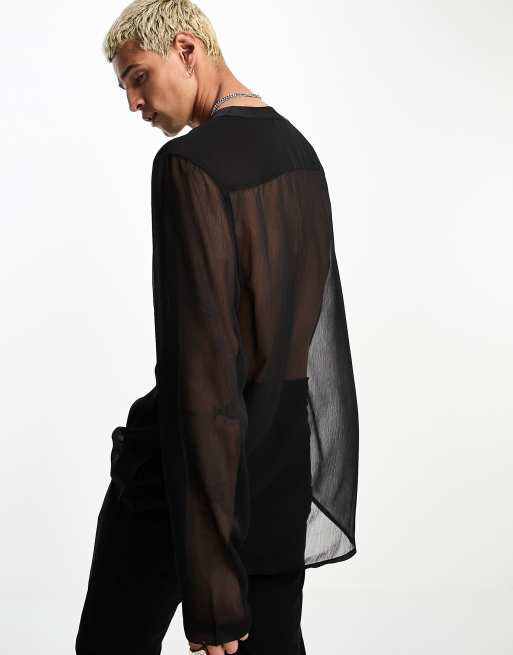 ASOS Shirt In Sheer Fabric With Mesh Back in Black for Men