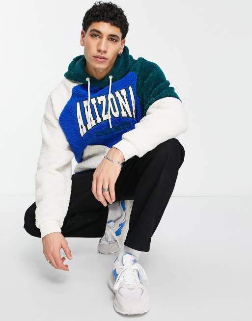 ASOS DESIGN oversized sherpa hoodie in collegiate color block