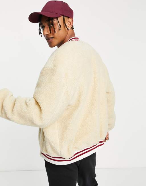 Sherpa varsity shop bomber jacket