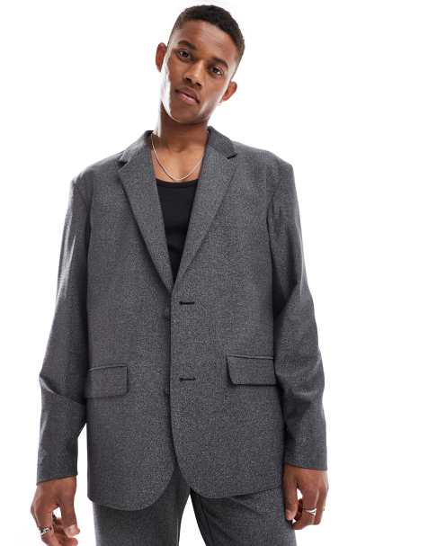 ASOS DESIGN oversized shimmer suit jacket in black - view 1