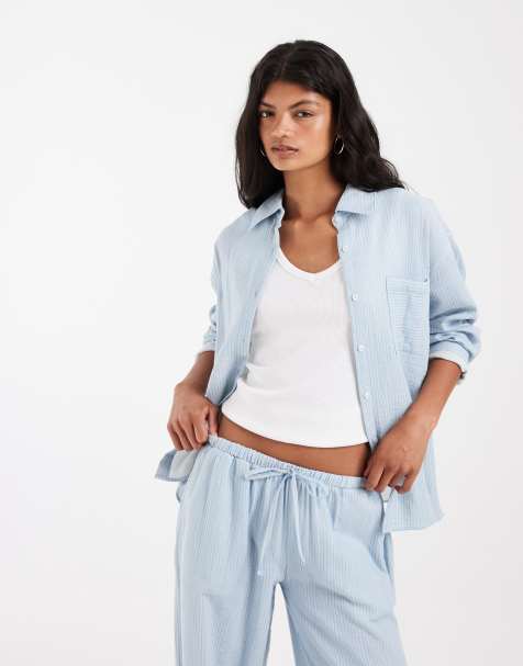 ASOS DESIGN oversized shirt co-ord in blue stripe - view 1