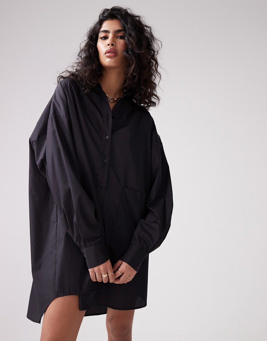 ASOS DESIGN oversized shirt dress with dropped pockets in midnight black