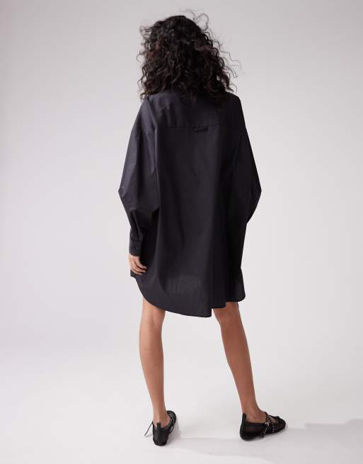 ASOS DESIGN oversized shirt dress with dropped pockets in midnight black, 3 of 4