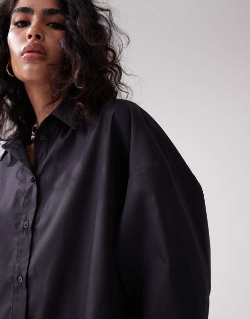 ASOS DESIGN oversized shirt dress with dropped pockets in midnight black, 4 of 4