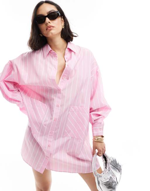 ASOS DESIGN oversized shirt dress with dropped pockets in pastel stripe ASOS