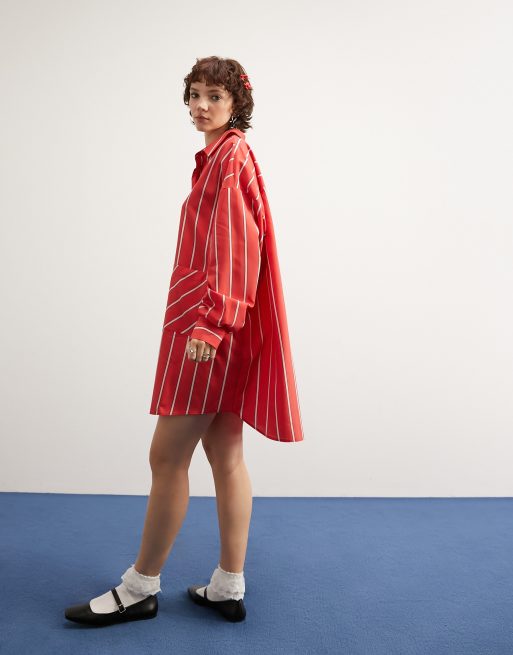 Zara red outlet striped shirt dress