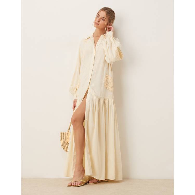 Pleated Open Shirt Dress Sサイズ ベージュ 84ab58c3eff70febdf6afb183d0bad