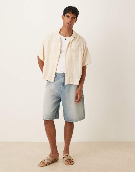ASOS DESIGN oversized shirt in beige and white stripe, 4 of 4