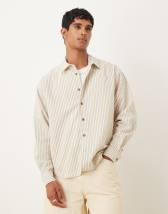 Topman relaxed fit cropped flannel shirt in brown plaid