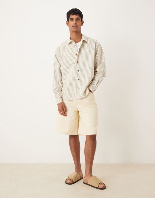 ASOS DESIGN oversized shirt in beige stripe, 2 of 5