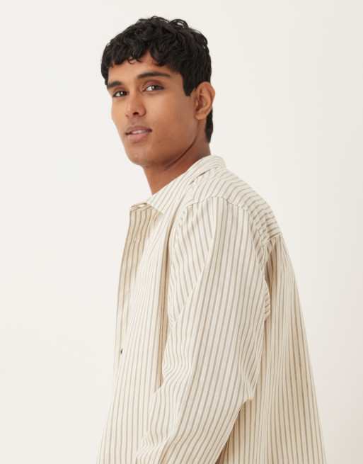 ASOS DESIGN oversized shirt in beige stripe, 5 of 5