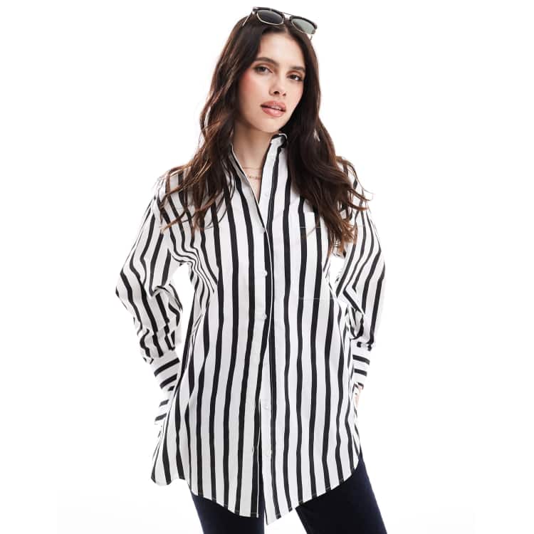 black and white dress shirt womens Women's Black and White Patterned Shirt