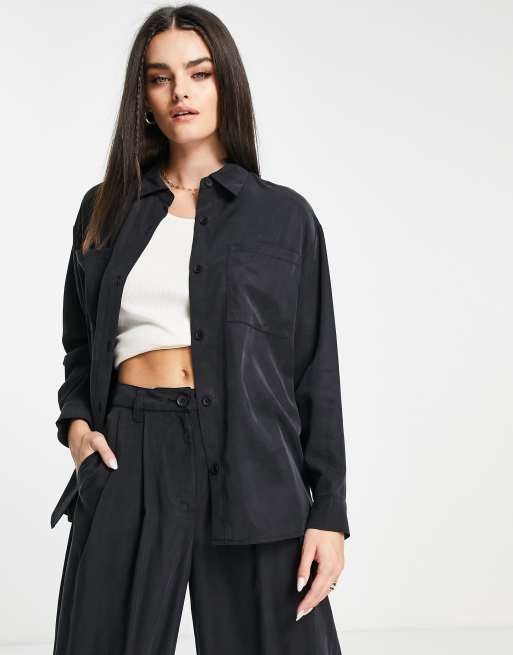 ASOS DESIGN oversized shirt in black co-ord