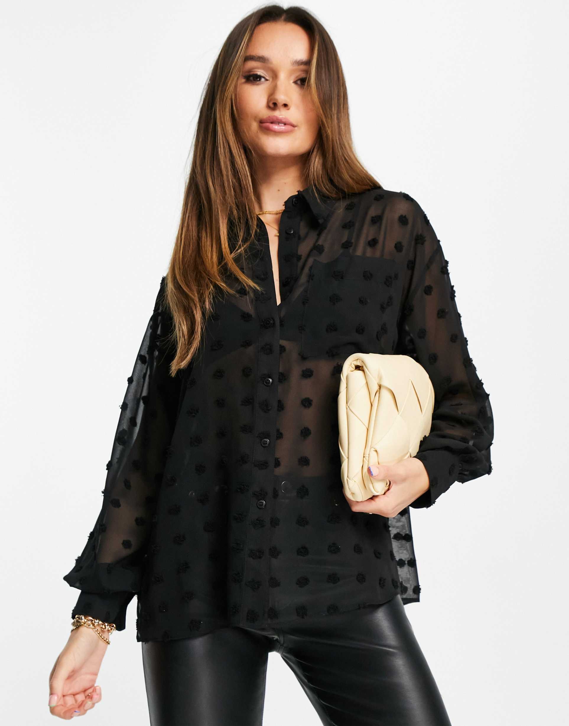 asos design oversized shirt in black texture