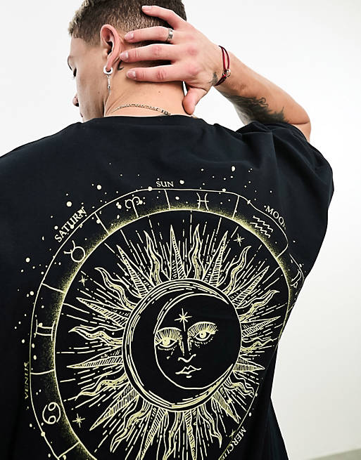 ASOS DESIGN oversized -shirt in black with sun back print | ASOS