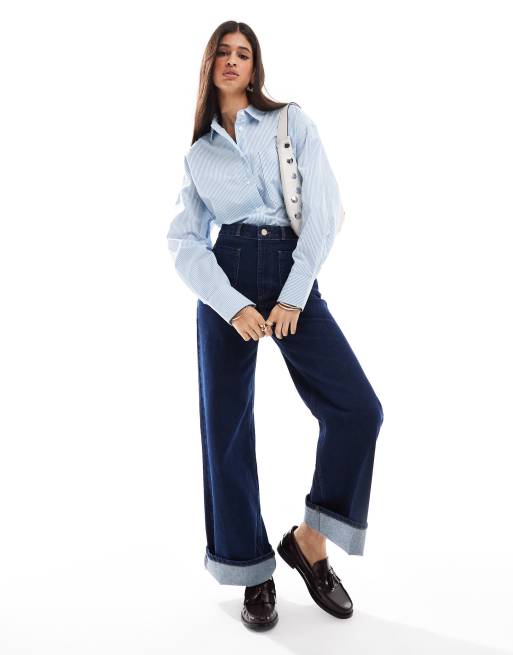ASOS DESIGN oxford shirt in blue and white stripe