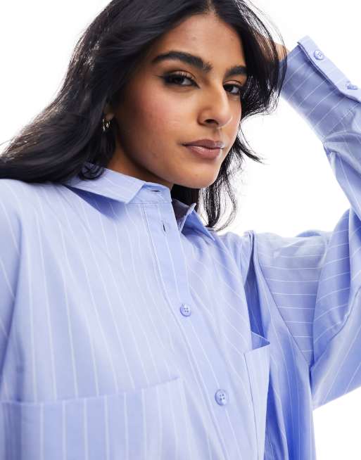 ASOS DESIGN oversized shirt in blue and white stripe, 3 of 4