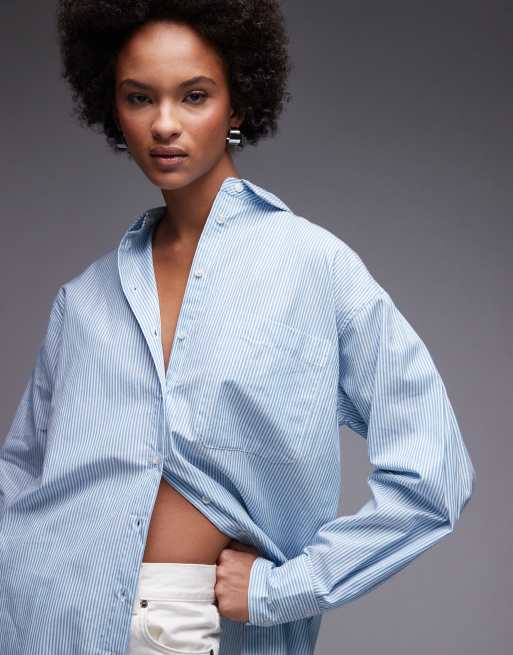 ASOS DESIGN oversized shirt in blue and white stripe 