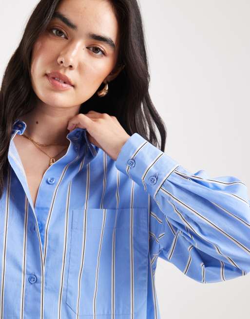 ASOS DESIGN oversized shirt in blue and white stripes