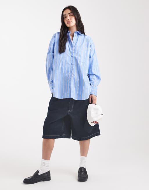 ASOS DESIGN oversized shirt in blue and white stripes