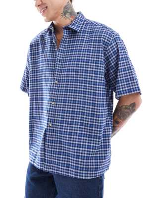 Asos Design Oversized Shirt In Blue Dad Check