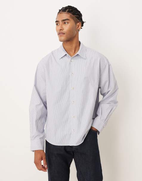 ASOS DESIGN oversized shirt in blue stripe - view 1