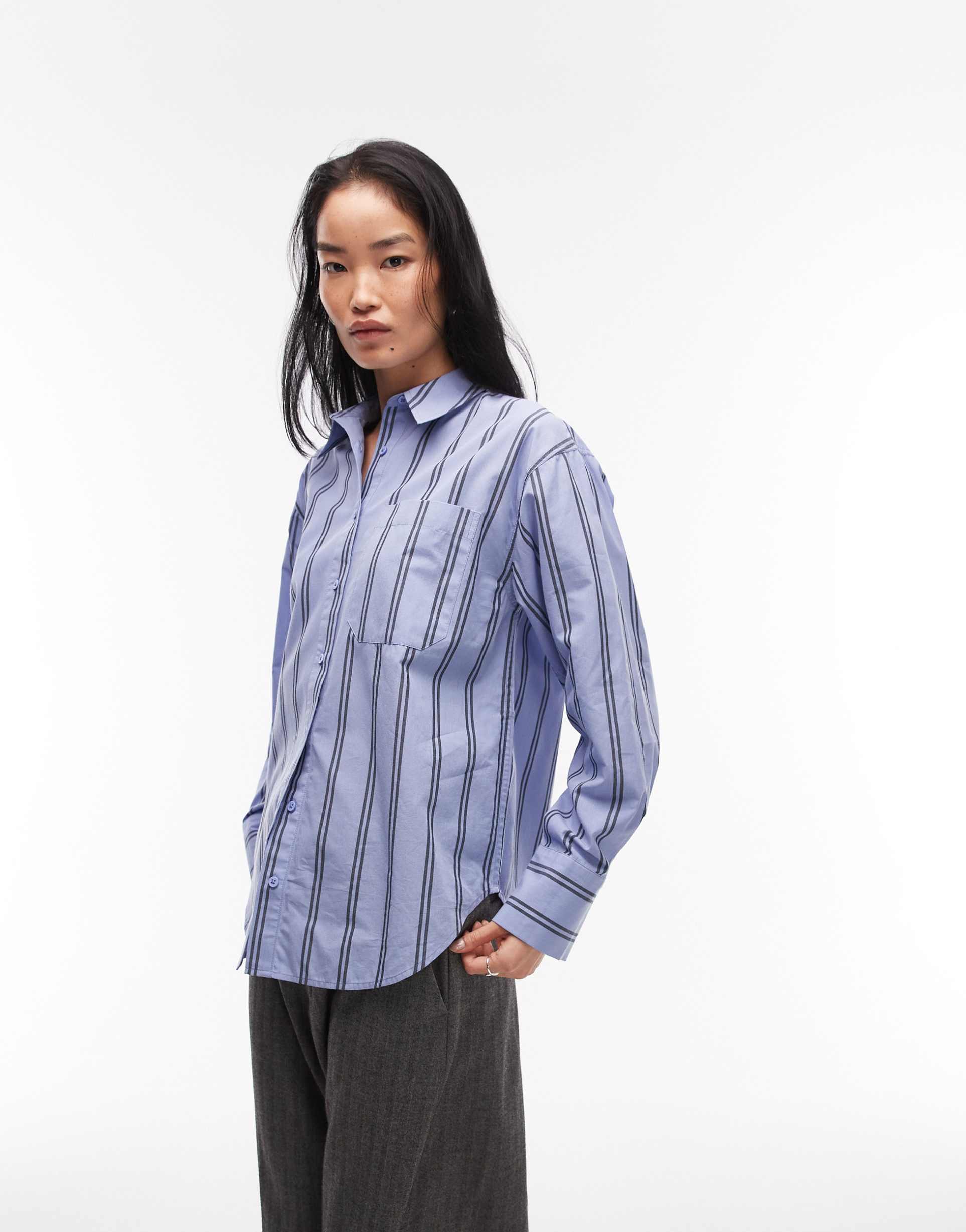 asos design oversized shirt in blue stripe