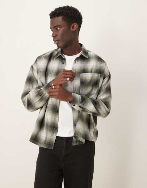ASOS DESIGN oversized shirt in blurred khaki check - view 1