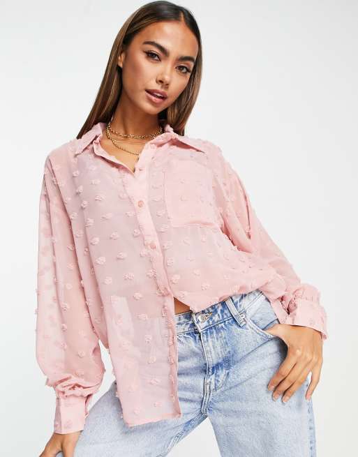 Asos Design Oversized Shirt In Blush Pink Dobby Asos