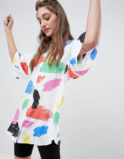 ASOS DESIGN oversized shirt in bright abstract print