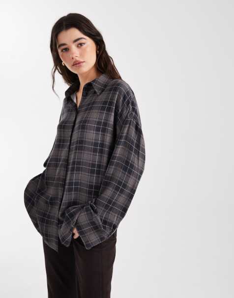 ASOS DESIGN oversized shirt in brown brushed plaid - view 1