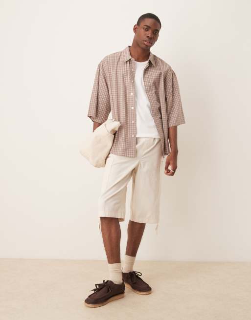 ASOS DESIGN oversized shirt in brown check, 2 of 4