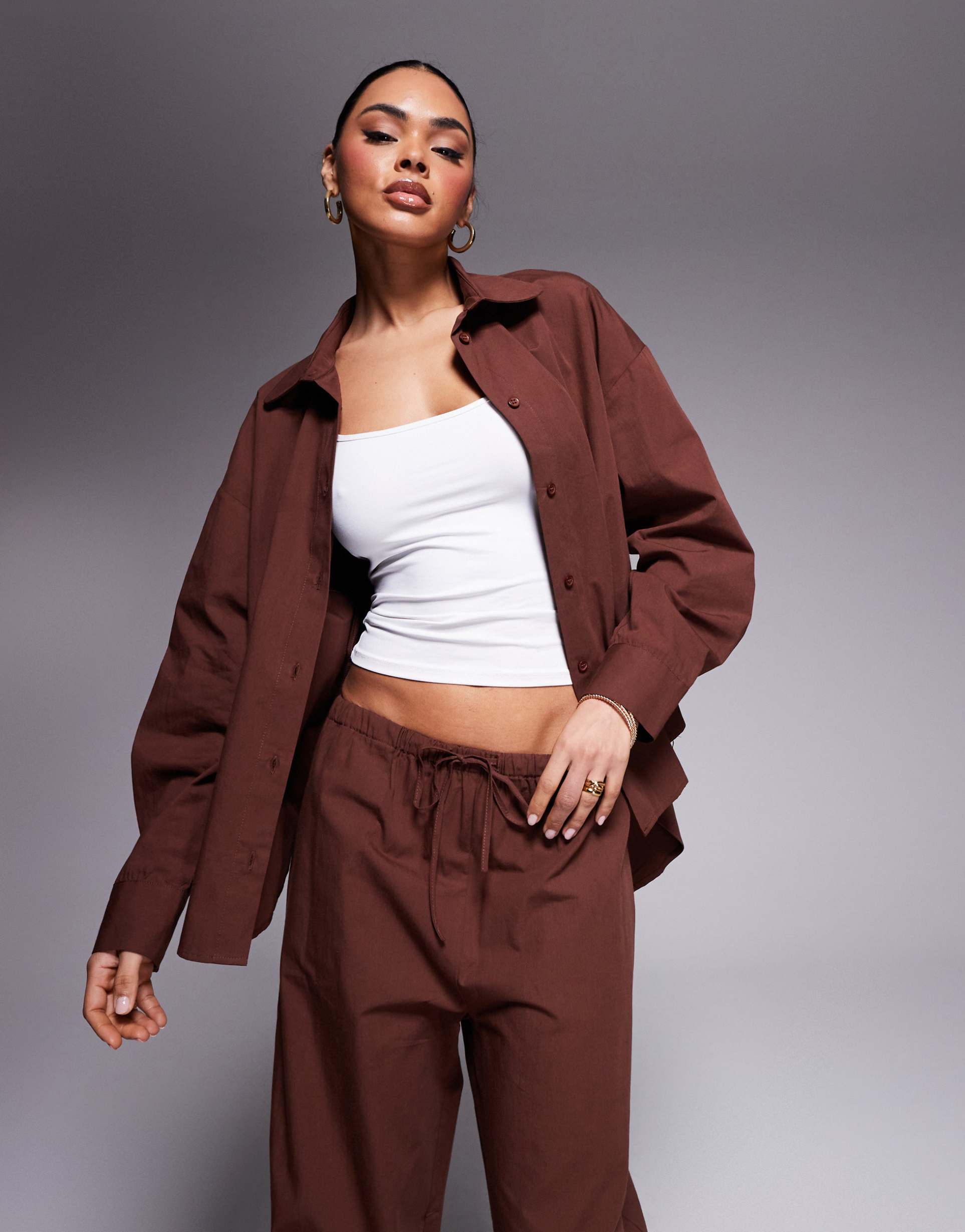 asos design oversized shirt in brown - part of a set