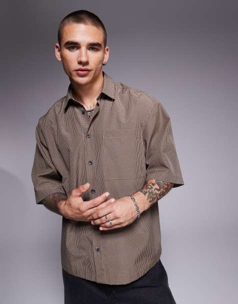 ASOS DESIGN oversized shirt in brown plaid - view 1