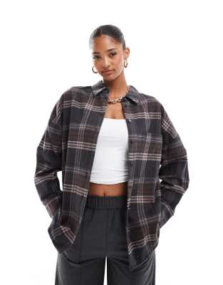 oversized shirt in brushed brown plaid-Multi