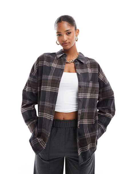 ASOS DESIGN oversized shirt in brushed brown plaid - view 1