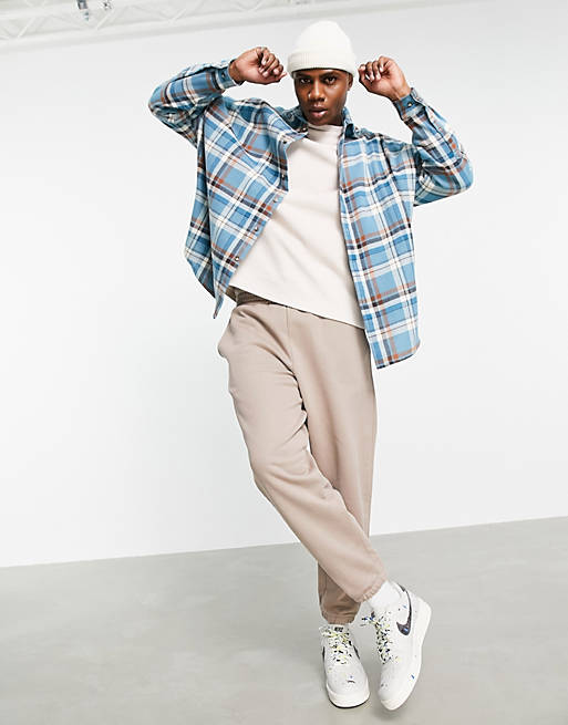 Shirts oversized shirt in brushed flannel blue check 