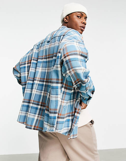 Shirts oversized shirt in brushed flannel blue check 