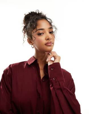 ASOS DESIGN oversized shirt in burgundy-Red